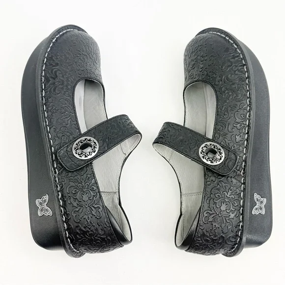 Alegria PALOMA 7507 Black Tooled Leather Mary Jane Support Comfort Orthotic Shoe - Picture 7 of 16